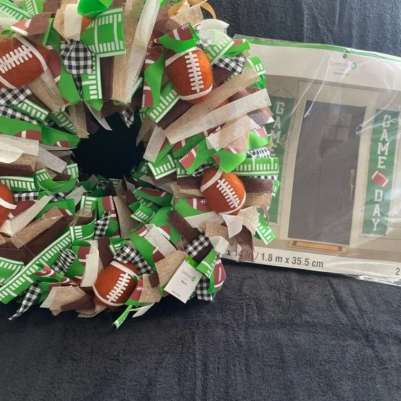 NWT 2 “Celebrate It” Football Themed Wreath & Door Decor Banners - Picture 1 of 13